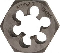 Interstate - M18x2.00 Metric Fine Thread, 1-7/16" Hex, Right Hand Thread, Hex Rethreading Die - Carbon Steel, 3/4" Thick - Exact Tooling