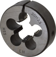 Interstate - M20x2.50 Metric Coarse Thread, 2" Outside Diam High Speed Steel Round Die - 5/8" Thick, Left Hand Thread, Adjustable - Exact Tooling