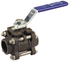 NIBCO - 1/2" Pipe, Full Port, Carbon Steel Standard Ball Valve - 3 Piece, Inline - One Way Flow, Socket Weld x Socket Weld Ends, Locking Lever Handle, 1,000 WOG - Exact Tooling