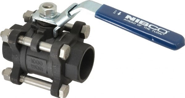 NIBCO - 1" Pipe, Full Port, Carbon Steel Standard Ball Valve - 3 Piece, Inline - One Way Flow, Socket Weld x Socket Weld Ends, Locking Lever Handle, 1,000 WOG - Exact Tooling