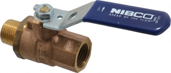 NIBCO - 1/2" Pipe, Full Port, Bronze Standard Ball Valve - 2 Piece, Inline - One Way Flow, MNPT x FNPT Ends, Lever Handle, 600 WOG, 200 WSP - Exact Tooling