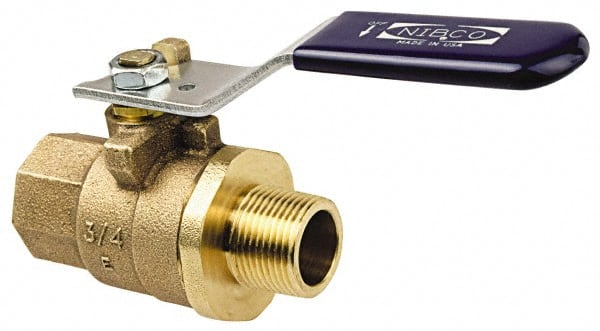 NIBCO - 2" Pipe, Full Port, Bronze Standard Ball Valve - 2 Piece, Inline - One Way Flow, MNPT x FNPT Ends, Lever Handle, 600 WOG, 200 WSP - Exact Tooling