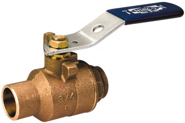 NIBCO - 1-1/4" Pipe, Standard Port, Bronze Standard Ball Valve - 2 Piece, Inline - One Way Flow, Soldered x Soldered Ends, Lever Handle, 600 WOG, 150 WSP - Exact Tooling