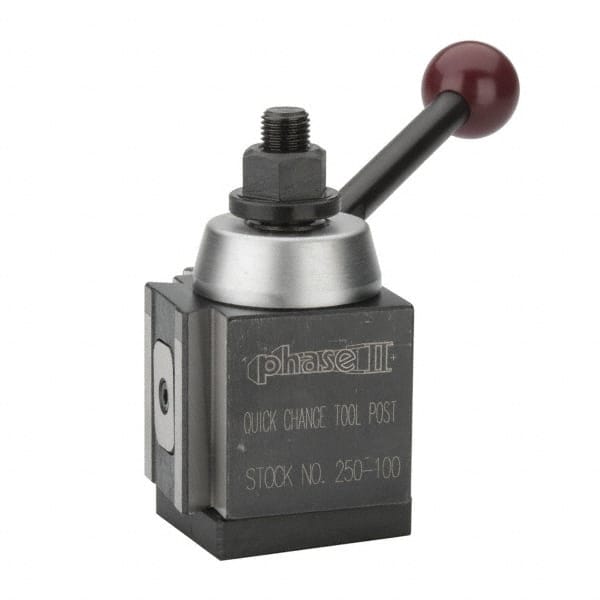 Phase II - 9 to 12 Inch Lathe Swing, Piston Type Quick Change Tool Post - 3-7/8 Inch Tool Post Height, Series 100, 4-11/16 Inch Overall Height - Exact Tooling