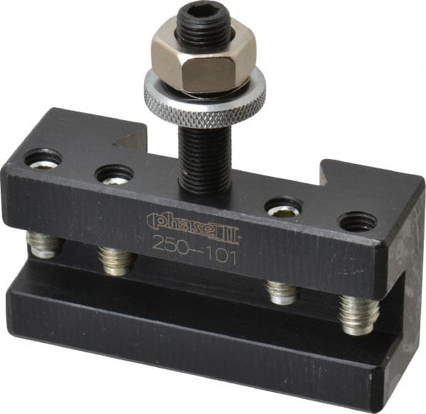 Phase II - Series AXA, #1 Turning & Facing Tool Post Holder - 12" & Under Lathe Swing, 1-1/2" OAH, 1/2" Max Tool Cutting Size, 15/16" Centerline Height - Exact Tooling