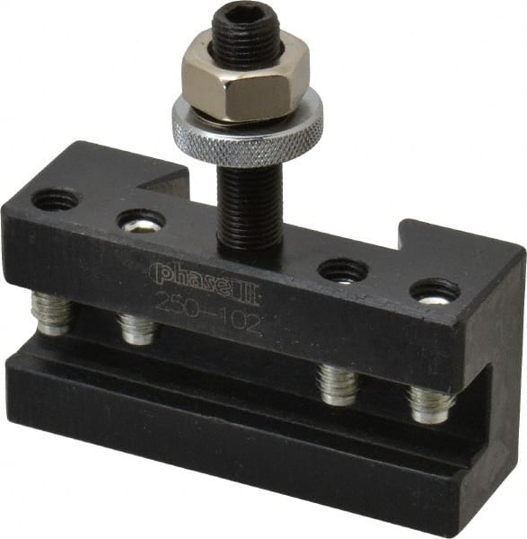 Phase II - Series AXA, #2 Boring, Turning & Facing Tool Post Holder - 12" & Under Lathe Swing, 1-1/2" OAH, 1/2" Max Tool Cutting Size, 15/16" Centerline Height - Exact Tooling