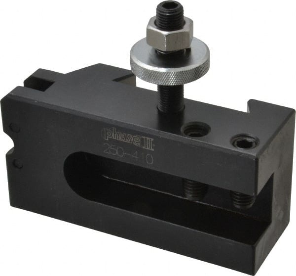 Phase II - Series CA, #10 Knurling, Turning & Facing Tool Post Holder - 14 to 20" Lathe Swing, 2-1/2" OAH, 1" Max Tool Cutting Size, 1-7/16" Centerline Height - Exact Tooling