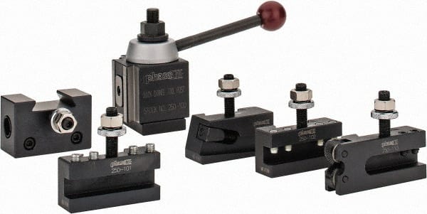 Phase II - Series AXA Tool Post Holder & Set for 9 to 12" Lathe Swing - 6 Piece, Includes Style 1 Holder, Style 10 Holder, Style 2 Holder, Style 4 Holder, Style 7 Holder, Tool Post - Exact Tooling