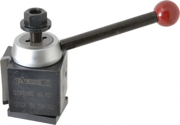 Phase II - 13 to 18 Inch Lathe Swing, Wedge Type Quick Change Tool Post - 5-1/8 Inch Tool Post Height, Series 300, 6-1/8 Inch Overall Height - Exact Tooling