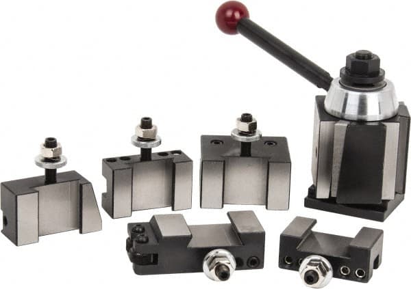 Phase II - Series BXA Tool Post Holder & Set for 10 to 15" Lathe Swing - 6 Piece, Includes Style 1 Holder, Style 10 Holder, Style 2 Holder, Style 4 Holder, Style 7 Holder, Tool Post - Exact Tooling