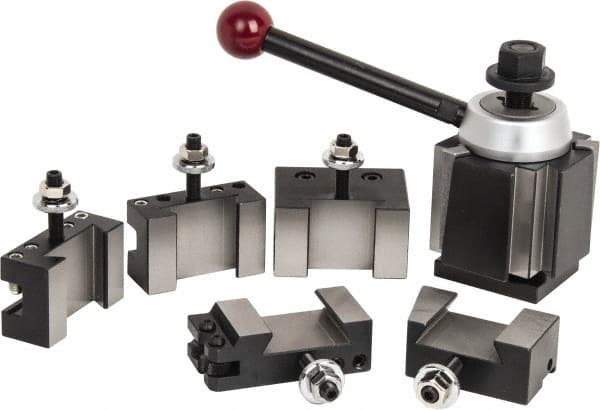 Phase II - Series CXA Tool Post Holder & Set for 13 to 18" Lathe Swing - 6 Piece, Includes Style 1 Holder, Style 10 Holder, Style 2 Holder, Style 4 Holder, Style 7 Holder, Tool Post - Exact Tooling