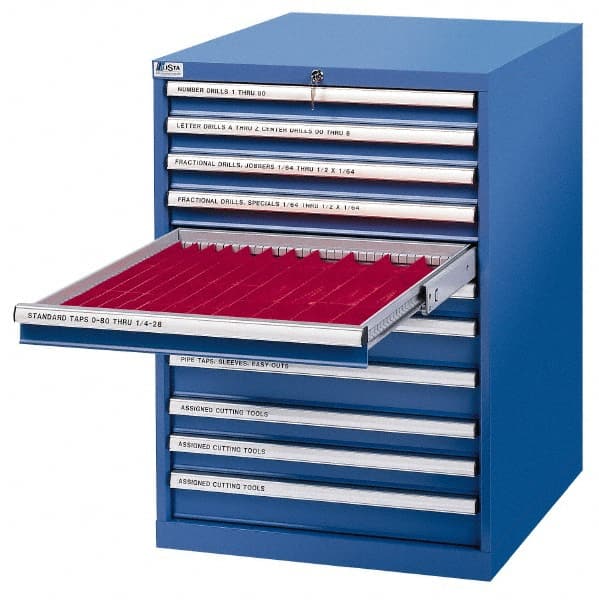 LISTA - 10 Drawer, Tool Crib Storage Cabinet - Steel, 28-1/4" Wide x 28-1/2" Deep x 41-3/4" High, Blue - Exact Tooling
