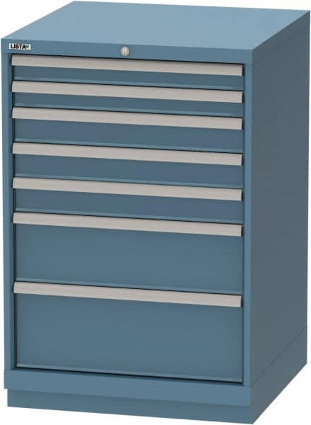 LISTA - 7 Drawer, Tool Crib Storage Cabinet - Steel, 28-1/4" Wide x 28-1/2" Deep x 41-3/4" High, Blue - Exact Tooling