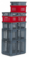 SSI Schaefer - 2.96 Cu Ft, 55 Lb Load Capacity Red Polypropylene Tote Container - Stacking, 23.7" Long x 15.8" Wide x 16.6" High - Exact Tooling