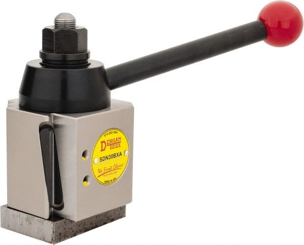 Dorian Tool - 13 to 15 Inch Lathe Swing, Wedge Type Quick Change Tool Post - 4-7/16 Inch Tool Post Height, Series BXA, 1-1/16 to 2-1/8 Inch Centerline Height Range, 5-13/32 Inch Overall Height - Exact Tooling