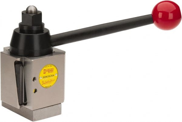 Dorian Tool - 14 to 17 Inch Lathe Swing, Wedge Type Quick Change Tool Post - 5-5/8 Inch Tool Post Height, Series CXA, 1-1/4 to 2-1/4 Inch Centerline Height Range, 6-3/4 Inch Overall Height - Exact Tooling