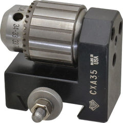 Aloris - Series CXA, #35 Dovetail Drill Chuck Tool Post Holder - 13 to 18" Lathe Swing, 2" OAH, 1/2" Max Tool Cutting Size, 2-9/16" Centerline Height - Exact Tooling