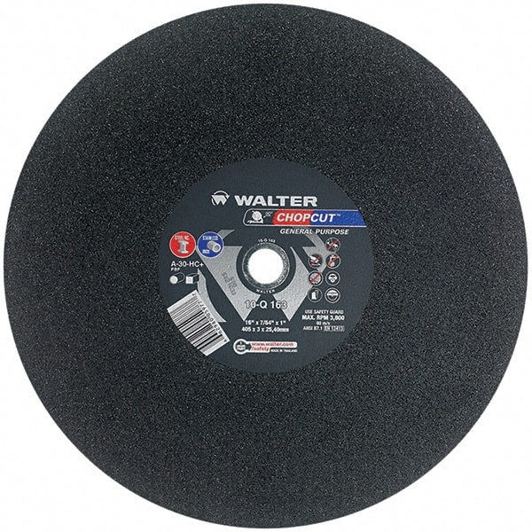 WALTER Surface Technologies - 16" 30 Grit Aluminum Oxide Cutoff Wheel - 7/64" Thick, 1" Arbor, 3,800 Max RPM, Use with Electric & Gas Powered Saws - Exact Tooling