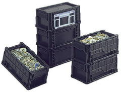 Orbis - 40 Lb Load Capacity Black Polyethylene Attached-Lid Container - Stacking, 14" Long x 7-1/2" Wide x 6.6" High, Lid Included - Exact Tooling
