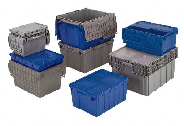 Orbis - 0.7 Cu Ft, 70 Lb Load Capacity Blue Polyethylene Attached-Lid Container - Stacking, Nesting, 19.7" Long x 11.8" Wide x 7.3" High, Lid Included - Exact Tooling