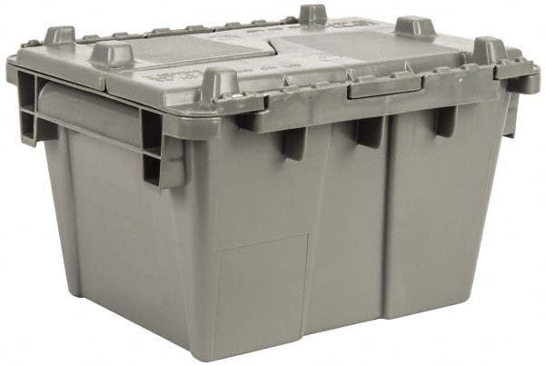 Orbis - 0.8 Cu Ft, 40 Lb Load Capacity Gray Polyethylene Attached-Lid Container - Stacking, Nesting, 20.6" Long x 13-1/2" Wide x 6-1/2" High, Lid Included - Exact Tooling