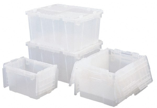 Orbis - 0.3 Cu Ft, 70 Lb Load Capacity Clear Polypropylene Attached-Lid Container - Stacking, Nesting, 11.8" Long x 9.8" Wide x 7.7" High, Lid Included - Exact Tooling