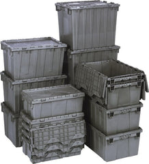 Quantum Storage - 1.42 Cu Ft, 75 Lb Load Capacity Gray Polyethylene Attached-Lid Container - Stacking, Nesting, 22.1" Long x 12.6" Wide x 11.9" High, Lid Included - Exact Tooling