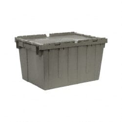 Quantum Storage - 1.67 Cu Ft, 60 Lb Load Capacity Gray Polyethylene Attached-Lid Container - Stacking, Nesting, 21.8" Long x 15" Wide x 12.8" High, Lid Included - Exact Tooling