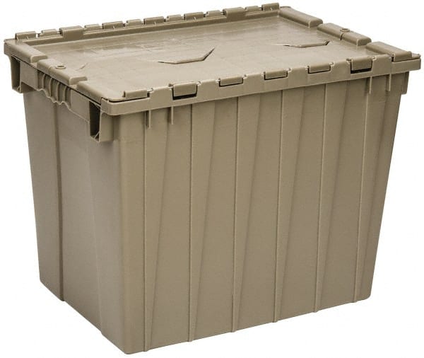 Quantum Storage - 2.31 Cu Ft, 70 Lb Load Capacity Gray Polyethylene Attached-Lid Container - Stacking, Nesting, 21.9" Long x 15.1" Wide x 17.3" High, Lid Included - Exact Tooling