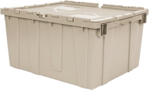 Quantum Storage - 2.44 Cu Ft, 80 Lb Load Capacity Gray Polyethylene Attached-Lid Container - Stacking, Nesting, 23.9" Long x 19.4" Wide x 12-1/2" High, Lid Included - Exact Tooling