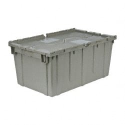 Quantum Storage - 2.5 Cu Ft, 100 Lb Load Capacity Gray Polyethylene Attached-Lid Container - Stacking, Nesting, 27.3" Long x 16.6" Wide x 12-1/2" High, Lid Included - Exact Tooling