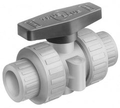 Plast-O-Matic - 3/4" Pipe, Full Port, PVC True Union Design Ball Valve - Inline - Two Way Flow, FNPT x FNPT Ends, Tee Handle, 175 WOG - Exact Tooling