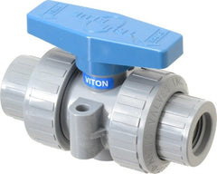Plast-O-Matic - 1/2" Pipe, Full Port, CPVC True Union Design Ball Valve - Inline - Two Way Flow, FNPT x FNPT Ends, Tee Handle, 175 WOG - Exact Tooling