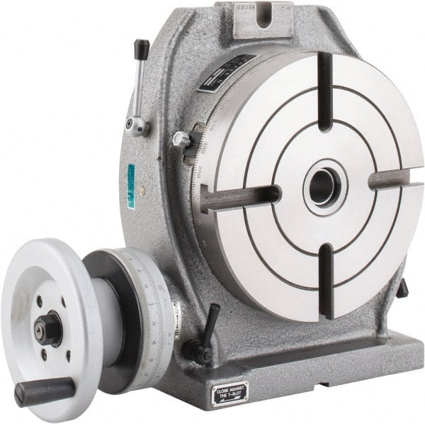 Phase II - 8" Table Diam, Horizontal & Vertical Rotary Machining Table - 5.985" Centerline Height, 3MT Center Taper, 0.465" T-Slot Width - Exact Tooling