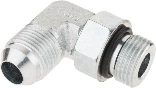 Parker - 1/2" Tube OD, 37° Steel Flared Tube Straight Thread Elbow - 3/4 UNF, Flare x SAE-ORB Ends - Exact Tooling