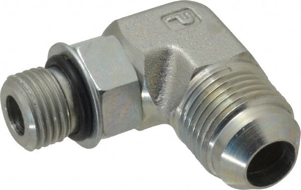 Parker - 1/2" Tube OD, 37° Steel Flared Tube Straight Thread Elbow - 9/16 UNF, Flare x SAE-ORB Ends - Exact Tooling