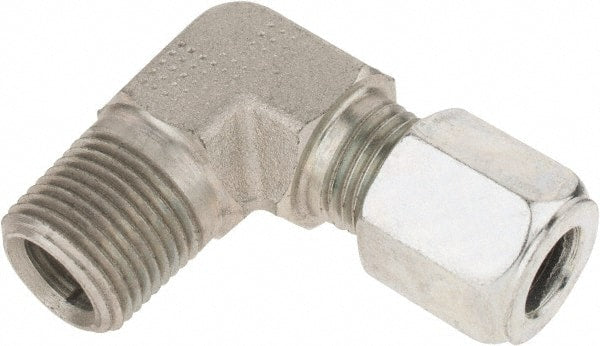 Parker - Metal Flareless Bite Tube Male Elbow - 3/8 NPTF - Exact Tooling