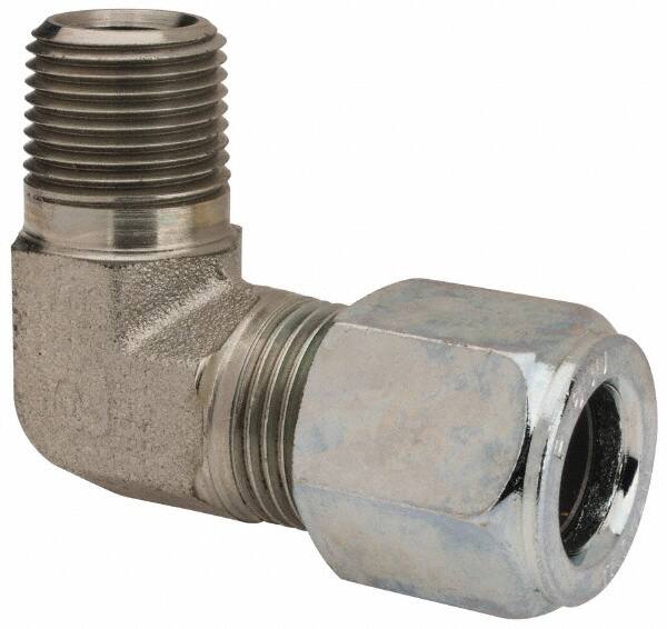 Parker - Metal Flareless Bite Tube Male Elbow - 3/8 NPTF - Exact Tooling