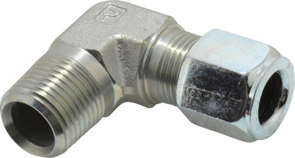 Parker - Metal Flareless Bite Tube Male Elbow - 1/2 NPTF - Exact Tooling