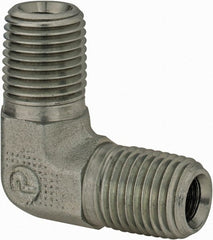 Parker - 1/4 Male Thread, Zinc Plated Steel Industrial Pipe 90° Male Elbow - MNPTF, 6,000 psi - Exact Tooling