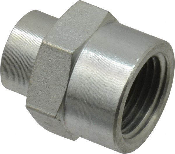 Parker - 3/8 x 1/8 Female Thread, Zinc Plated Steel Industrial Pipe Coupling - FNPTF, 6,000 psi - Exact Tooling