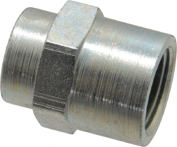 Parker - 3/8 x 1/4 Female Thread, Zinc Plated Steel Industrial Pipe Coupling - FNPTF, 6,000 psi - Exact Tooling