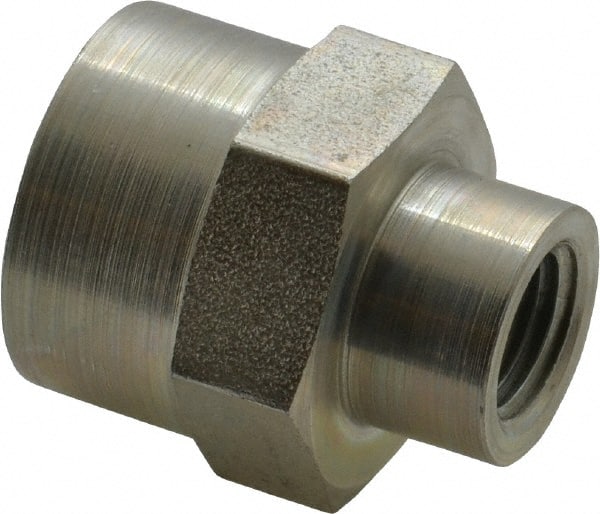 Parker - 1/2 x 1/4 Female Thread, Zinc Plated Steel Industrial Pipe Coupling - FNPTF, 5,000 psi - Exact Tooling