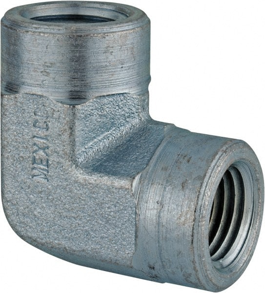 Parker - 1/2 Female Thread, Zinc Plated Steel Industrial Pipe 90° Female Elbow - FNPTF, 3,000 psi - Exact Tooling