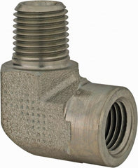 Parker - 3/8 Male Thread x 3/8 Female Thread, Zinc Plated Steel Industrial Pipe 90° Street Elbow - MNPTF x FNPTF, 4,500 psi - Exact Tooling