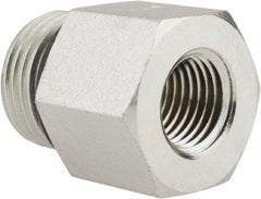 Parker - 3/4-16 Male Thread x 1/4 Female Thread, Zinc Plated Steel Industrial Pipe Adapter - Male Straight Thread O-Ring x Female NPTF, 6,000 psi - Exact Tooling