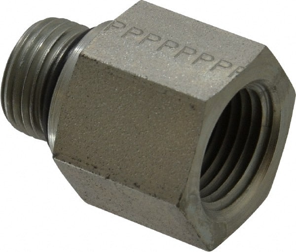 Parker - 3/4-16 Male Thread x 1/2 Female Thread, Zinc Plated Steel Industrial Pipe Adapter - Male Straight Thread O-Ring x Female NPTF, 5,000 psi - Exact Tooling