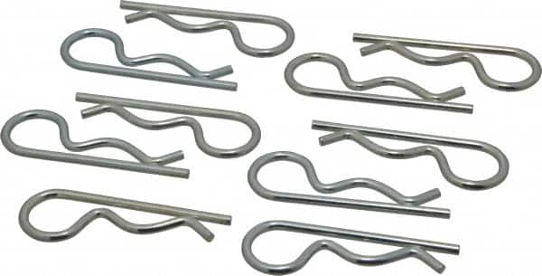 Made in USA - 5/8 to 7/8" Shaft Diam, 2-1/2" Long, 1/8" Wire Diam, Hair Pin Cotter - MB Grade 2 Spring Steel, Zinc-Plated Finish - Exact Tooling