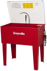 Graymills - Free Standing Solvent-Based Parts Washer - 15 Gal Max Operating Capacity, Steel Tank, 38-1/2" (Lid Close)/60" (Lid Open) High x 36" Long x 22" Wide, 115 Input Volts - Exact Tooling