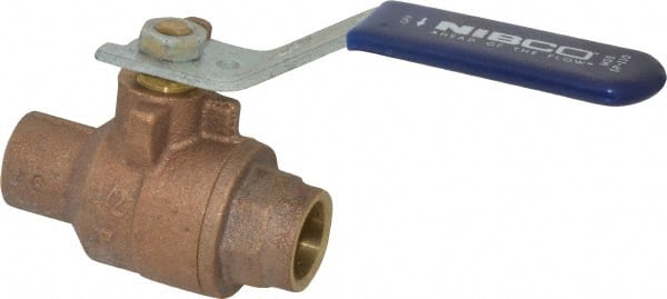 NIBCO - 1/2" Pipe, Full Port, Bronze Standard Ball Valve - 2 Piece, Inline - One Way Flow, Soldered x Soldered Ends, Lever Handle, 600 WOG, 150 WSP - Exact Tooling